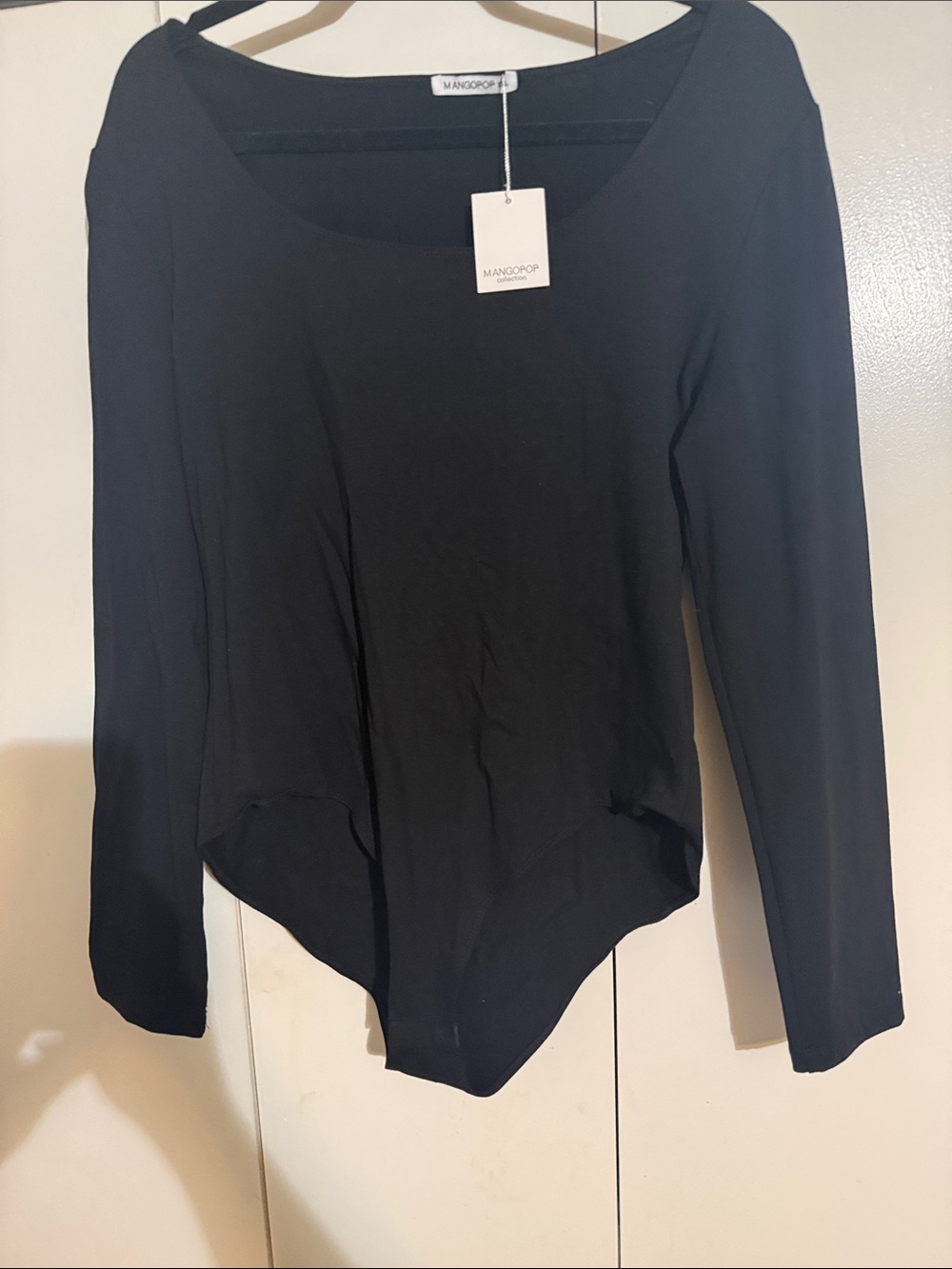 Mango Black Scoop Neck Long-Sleeve Bodysuit